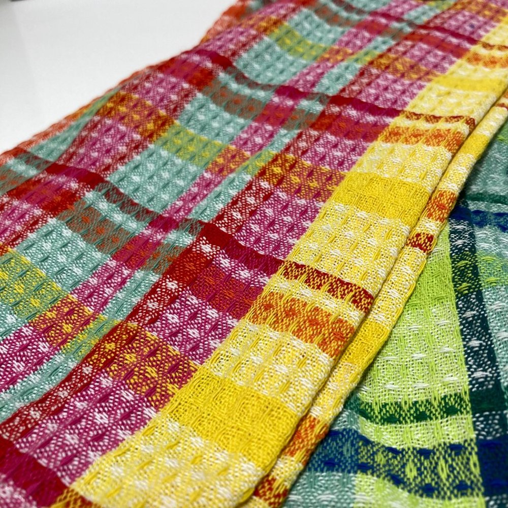 100% Cotton Kitchen Towels Waffle Spring Colors Pink Yellow Green - Picture 2 of 13